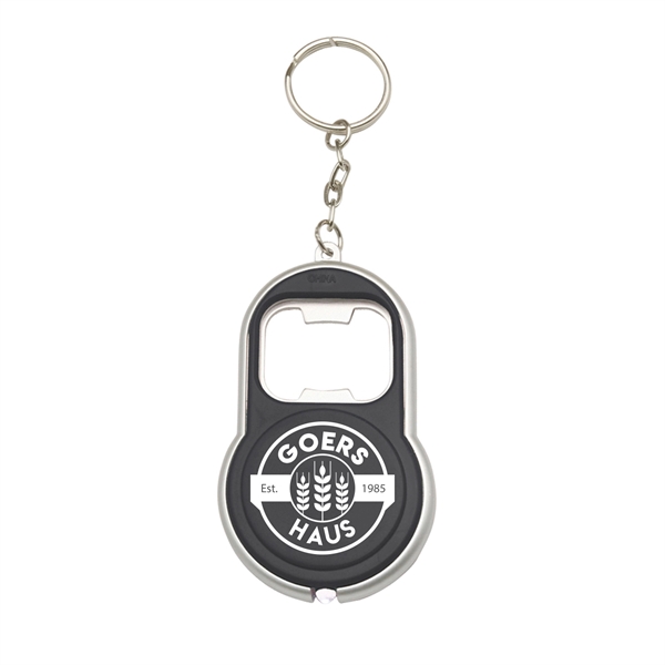 3" x 2.85" plastic keychain with bottle opener and LED light.... from ASI 62088 IDProductsource