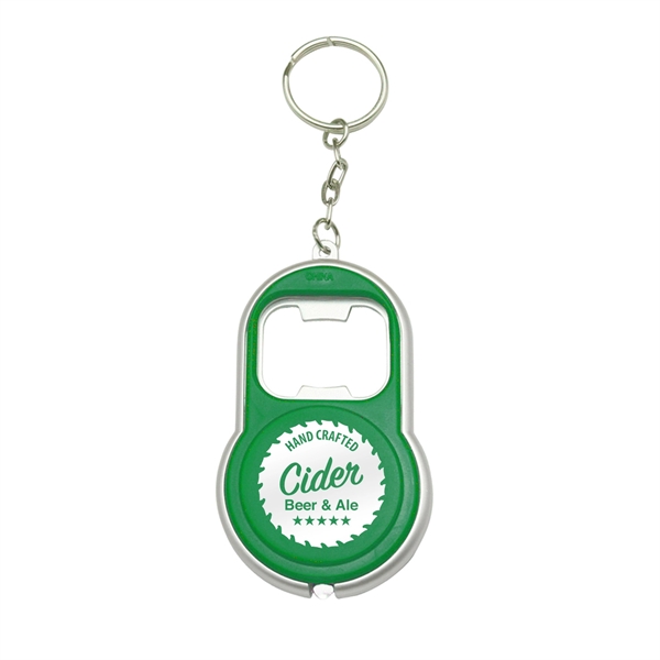 3" x 2.85" plastic keychain with bottle opener and LED light.... from ASI 62088 IDProductsource