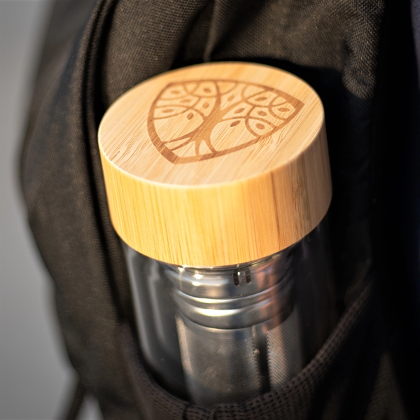 Reusable Glass Tea Bottle with Bamboo Lid 15 OZ... from ASI 72657 Active Life Promo / Ingrain Promo Ingrain