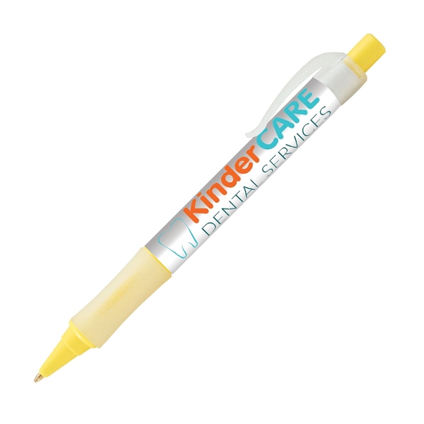 Plastic plunger-action ballpoint pen with wraparound imprint, pocket clip and textured... from ASI 62088 IDProductsource