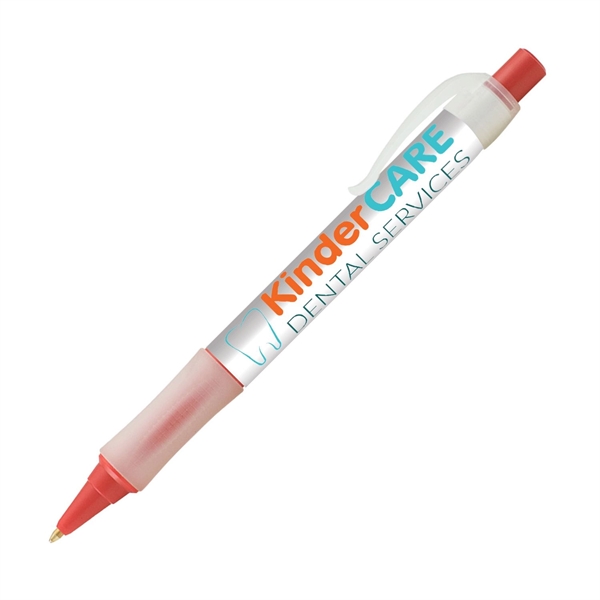 Plastic plunger-action ballpoint pen with wraparound imprint, pocket clip and textured... from ASI 62088 IDProductsource