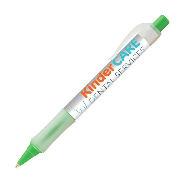 Plastic plunger-action ballpoint pen with wraparound imprint, pocket clip and textured... from ASI 62088 IDProductsource