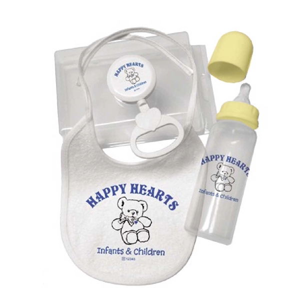 Bib box set with tie closure bib, baby bottle and rattle.... from ASI 88310 Southeast Plastics / SE Line/SE Little Line