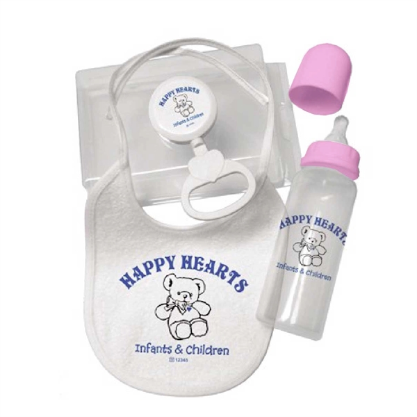 Bib box set with tie closure bib, baby bottle and rattle.... from ASI 88310 Southeast Plastics / SE Line/SE Little Line