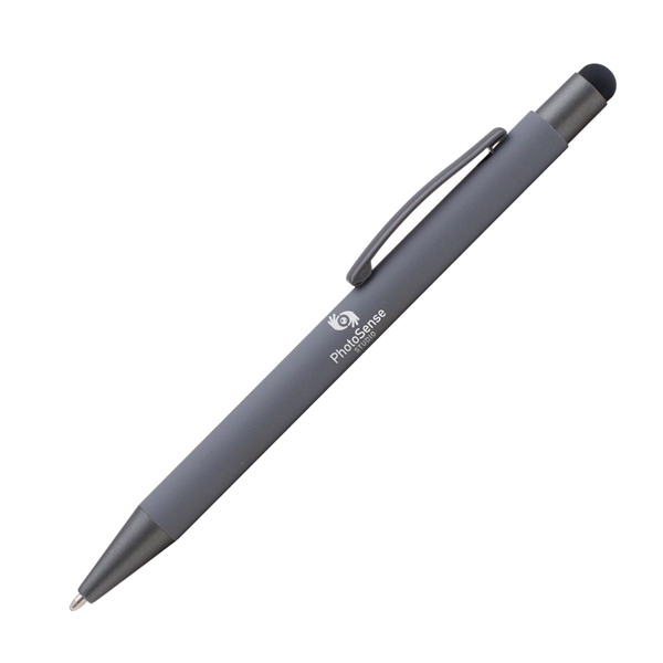 Plastic ballpoint pen and stylus point with rubberized finish and pocket... from ASI 62088 IDProductsource