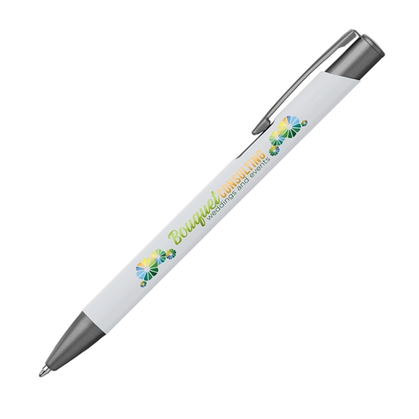 Metal ballpoint pen with colored barrel, gunmetal accents and pocket clip.... from ASI 62088 IDProductsource