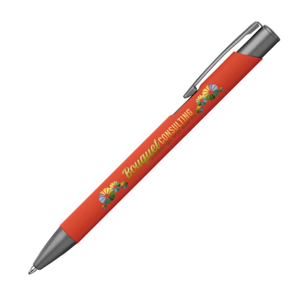 Metal ballpoint pen with colored barrel, gunmetal accents and pocket clip.... from ASI 62088 IDProductsource