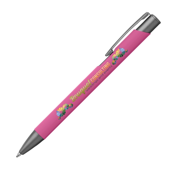 Metal ballpoint pen with colored barrel, gunmetal accents and pocket clip.... from ASI 62088 IDProductsource