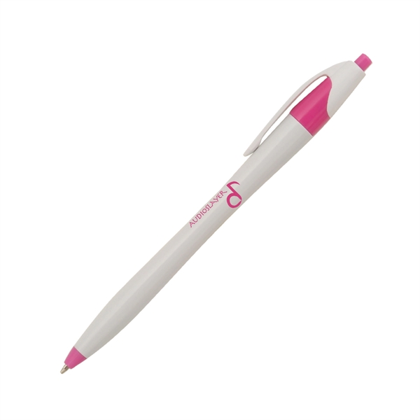 Plunger action pen with white barrel with colored accents and pocket... from ASI 62088 IDProductsource