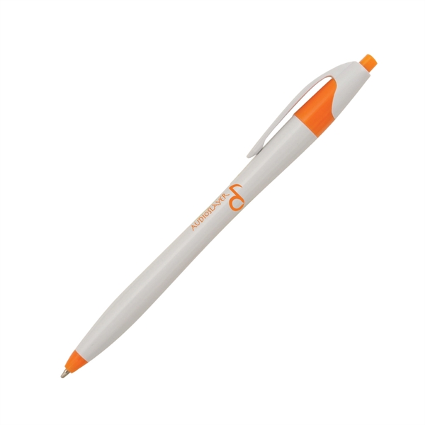 Plunger action pen with white barrel with colored accents and pocket... from ASI 62088 IDProductsource