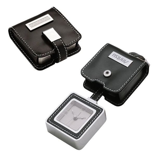 0.75" x 2.75" x 2.5" Voyage series travel alarm clock; includes... from ASI 67866 Logomark/Valumark