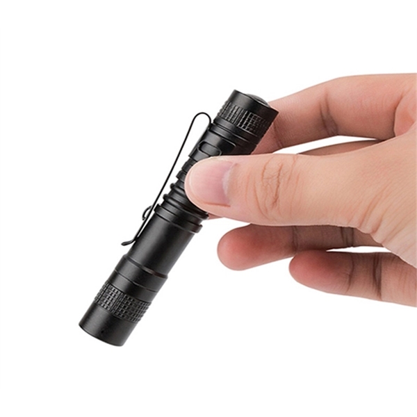 Single black mini LED flashlight in aluminum alloy with clip... from ASI 37218 Athena Promo (tm)