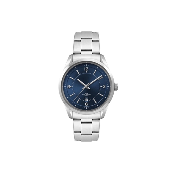 Women's watch with chic 33mm metal case encircling a blue sunray... from ASI 67866 Logomark/Valumark