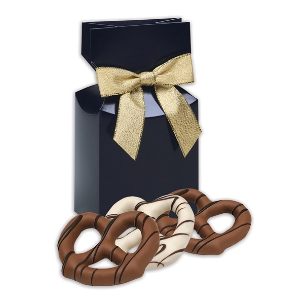 Premium Delights navy gift box featuring your logo with Chocolate Covered... from ASI 68680 Maple Ridge Farms Inc