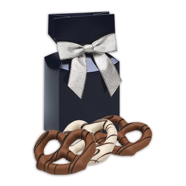 Premium Delights navy gift box featuring your logo with Chocolate Covered... from ASI 68680 Maple Ridge Farms Inc