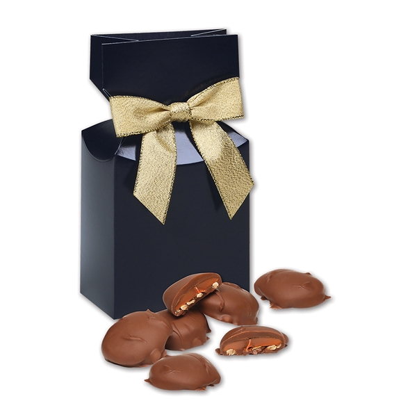 Navy gift box filled with pecan turtles.... from ASI 68680 Maple Ridge Farms Inc