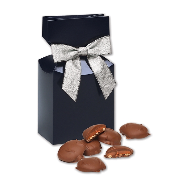 Navy gift box filled with pecan turtles.... from ASI 68680 Maple Ridge Farms Inc