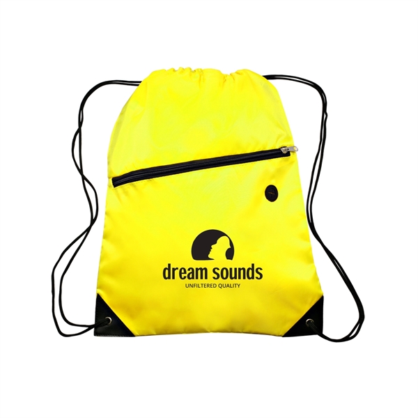 13.5" x 18" 210 Denier polyester drawstring backpack with zip front... from ASI 62088 IDProductsource