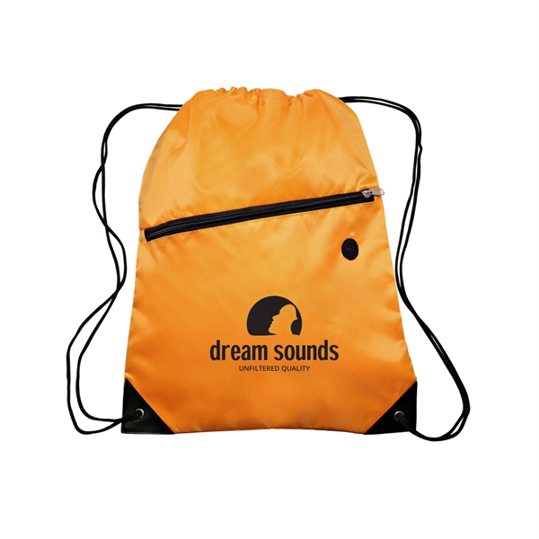 13.5" x 18" 210 Denier polyester drawstring backpack with zip front... from ASI 62088 IDProductsource
