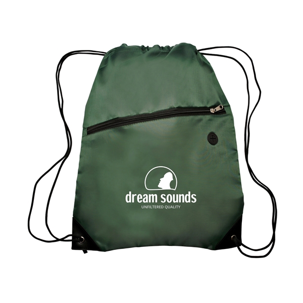 13.5" x 18" 210 Denier polyester drawstring backpack with zip front... from ASI 62088 IDProductsource