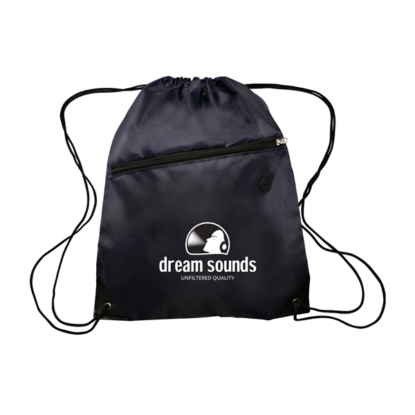 13.5" x 18" 210 Denier polyester drawstring backpack with zip front... from ASI 62088 IDProductsource