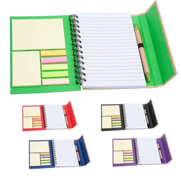 5.25" x 7" Duo-Tone 60-page spiral bound notebook with assorted sticky... from ASI 62088 IDProductsource