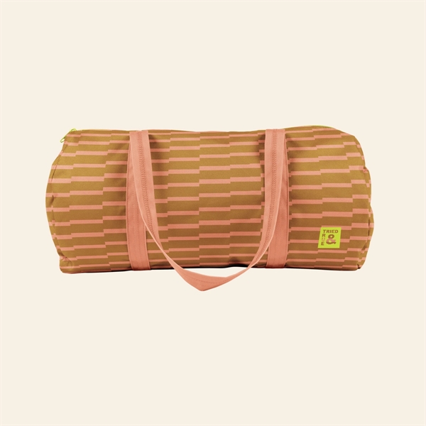 Barrel body duffel bag with zipper closure made of 1000d RPET... from ASI 74710 Numo