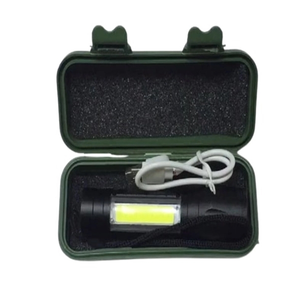 Black aluminum rechargeable mini LED flashlight with laser engraving on 1... from ASI 37218 Athena Promo (tm)
