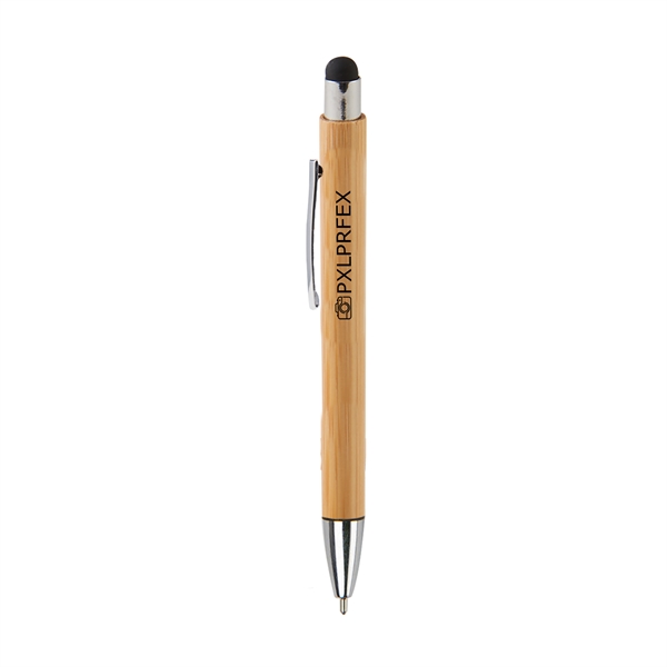 Bamboo stylus pen with retractable ballpoint, chrome plated clip, ferrule and... from ASI 52840 Evans Manufacturing