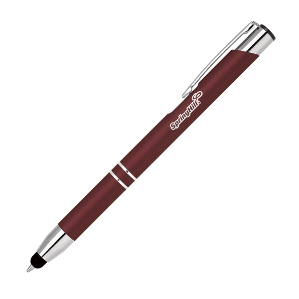 Aluminum click-action ballpoint pen with a bold colored rubber-finished barrel, chrome... from ASI 68190 Lungsal / Lungsal