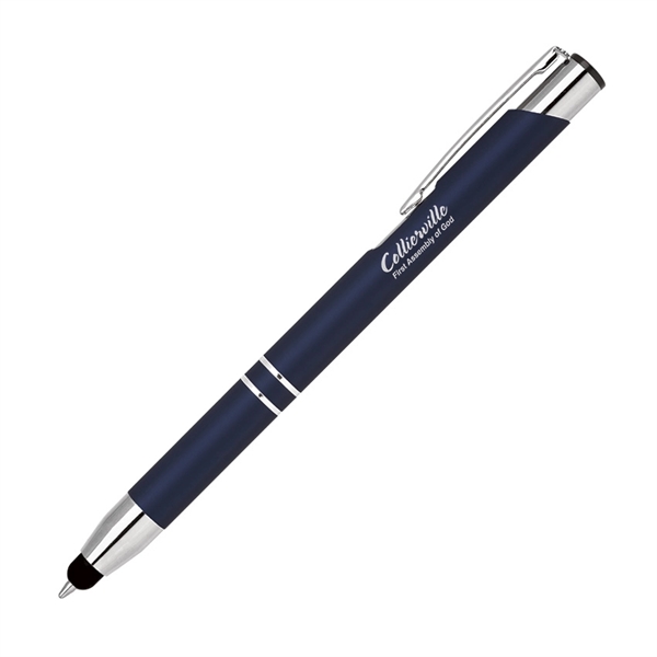 Aluminum click-action ballpoint pen with a bold colored rubber-finished barrel, chrome... from ASI 68190 Lungsal / Lungsal