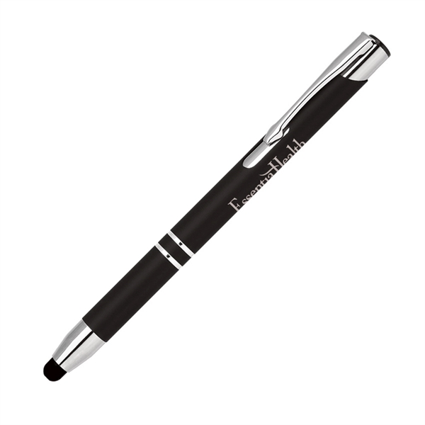 Aluminum click-action ballpoint pen with a bold colored rubber-finished barrel, chrome... from ASI 68190 Lungsal / Lungsal