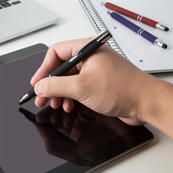 Aluminum click-action ballpoint pen with a bold colored rubber-finished barrel, chrome... from ASI 68190 Lungsal / Lungsal