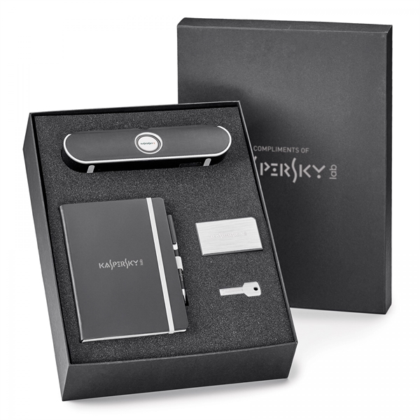 2-piece black gift box includes customizable foam inserts with unlimited cuts... from ASI 88660 Spector & Co.