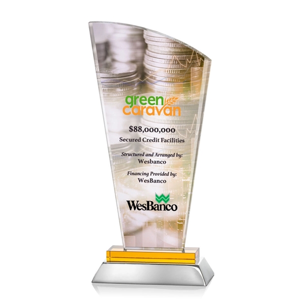 Unique curved optical award with amber optical and aluminum base.... from ASI 84592 St Regis Group / St Regis