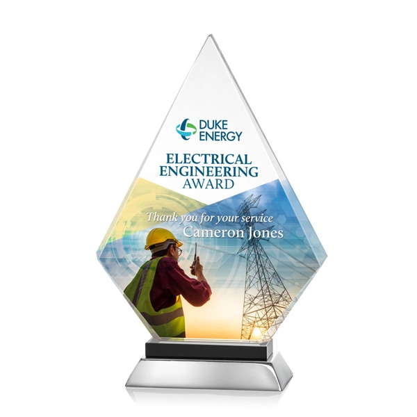 Unique arrow head shaped optical award with black optical and aluminum... from ASI 84592 St Regis Group / St Regis