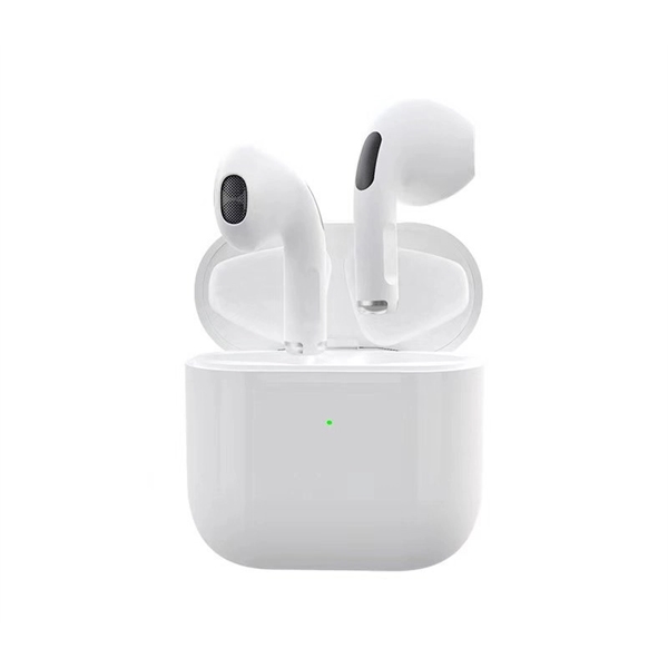 A pair of white wireless bluetooth earbuds with an included charging... from ASI 37218 Athena Promo (tm)