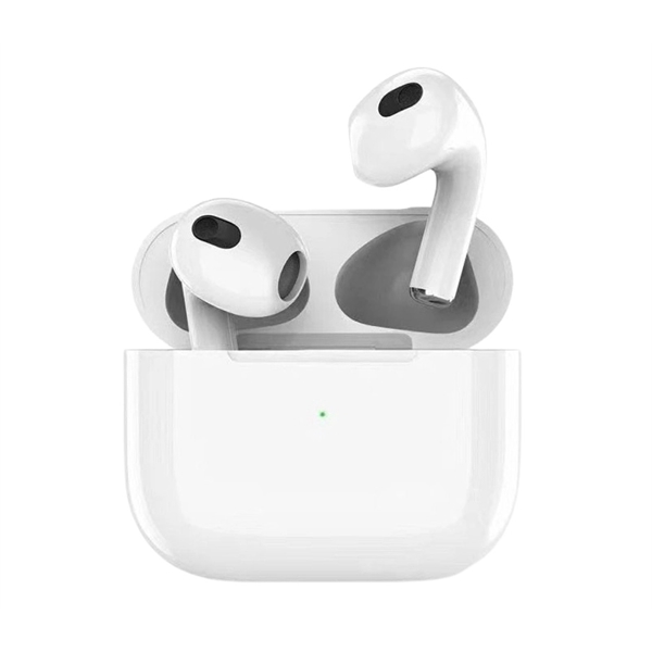 A pair of white wireless bluetooth earbuds with an included charging... from ASI 37218 Athena Promo (tm)