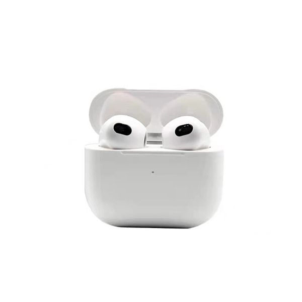 A pair of white wireless bluetooth earbuds with an included charging... from ASI 37218 Athena Promo (tm)
