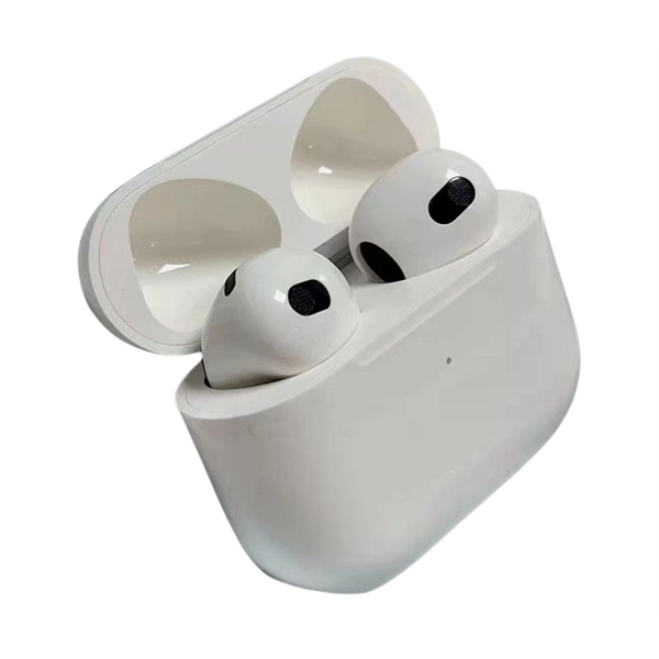 A pair of white wireless bluetooth earbuds with an included charging... from ASI 37218 Athena Promo (tm)