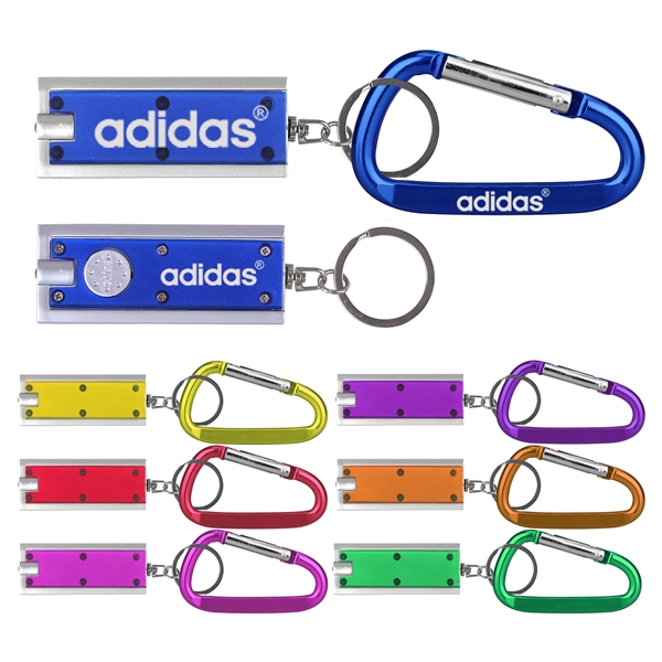 Slim rectangular flash light with swivel key chain and carabiner... from ASI 74585 Nu Promo International / Nu Promo Line