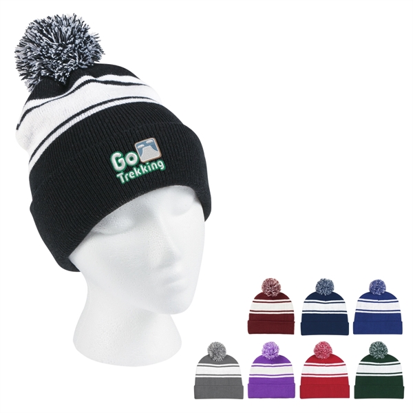 Two-Tone Knit Pom Beanie with Cuff.  100% Acrylic.  One... from ASI 61125 Hit Promotional Products / Hit®