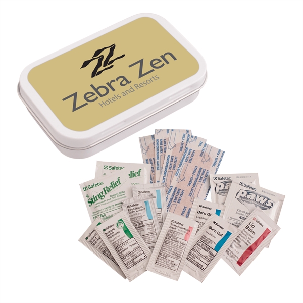 First aid tin with lip balm, hydrocortisone cream, burn cream, hand... from ASI 61125 Hit Promotional Products / Hit®