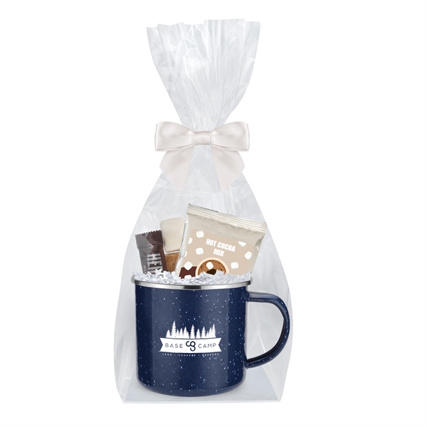 Deluxe 16 oz. Stainless Steel Speckled Camping Mug Gift Set filled... from ASI 71685 Midnite Snax® / Promo Revolution