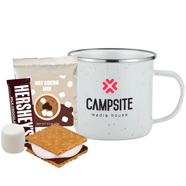 Deluxe 16 oz. Stainless Steel Speckled Camping Mug Gift Set filled... from ASI 71685 Midnite Snax® / Promo Revolution