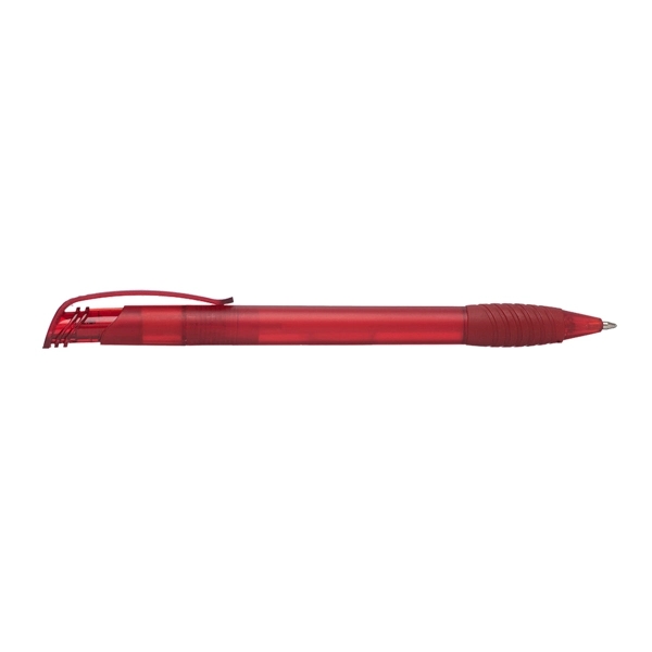 Plastic ballpoint pen with translucent barrel and rubber grip section.... from ASI 39552 BEL Promo