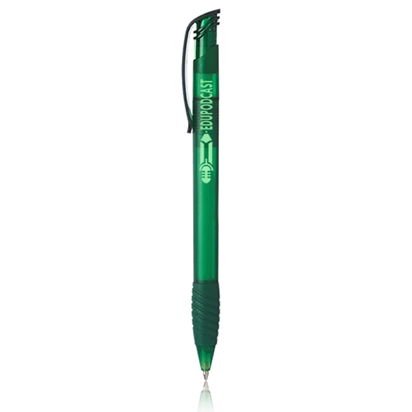 Plastic ballpoint pen with translucent barrel and rubber grip section.... from ASI 39552 BEL Promo