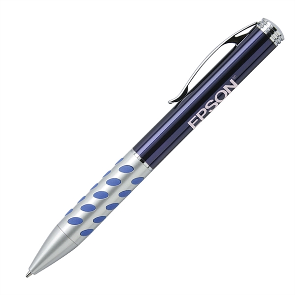 Metal twist-action ballpoint pen with a colored rubberized grip, satin chrome-coated... from ASI 68190 Lungsal / Lungsal