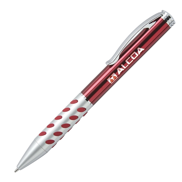 Metal twist-action ballpoint pen with a colored rubberized grip, satin chrome-coated... from ASI 68190 Lungsal / Lungsal