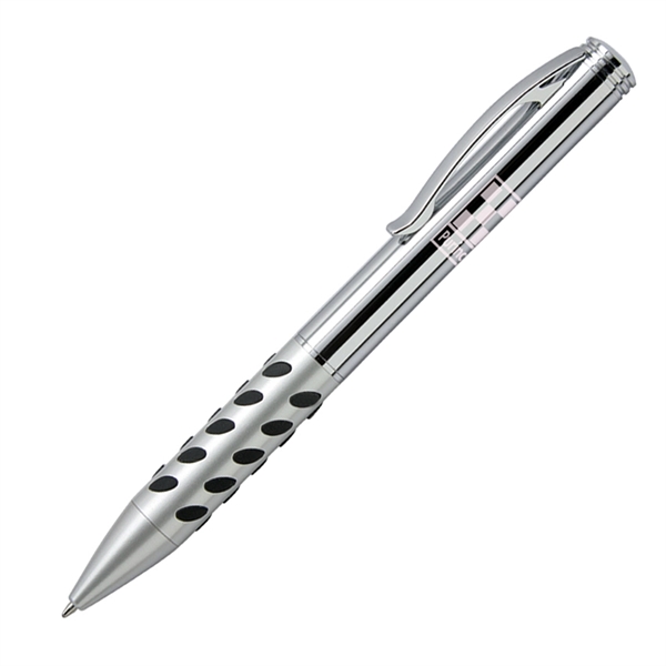 Metal twist-action ballpoint pen with a colored rubberized grip, satin chrome-coated... from ASI 68190 Lungsal / Lungsal